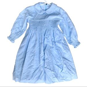 Blue Smocked Corduroy Dress w/ bow